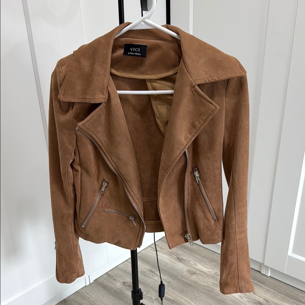 Vici Tan Suede Moto Jacket with Asymmetrical Zipper